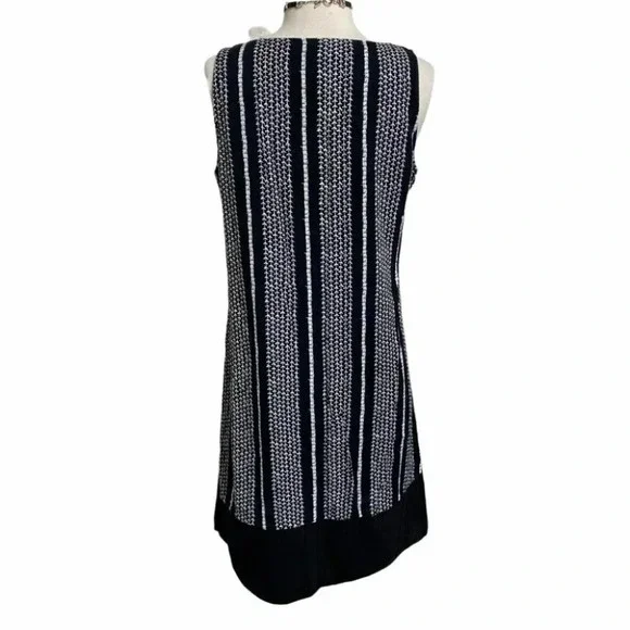 Yak n Yeti Black White Geometric Print Asymmetrical Hem Sleeveless Dress M - Picture 2 of 6